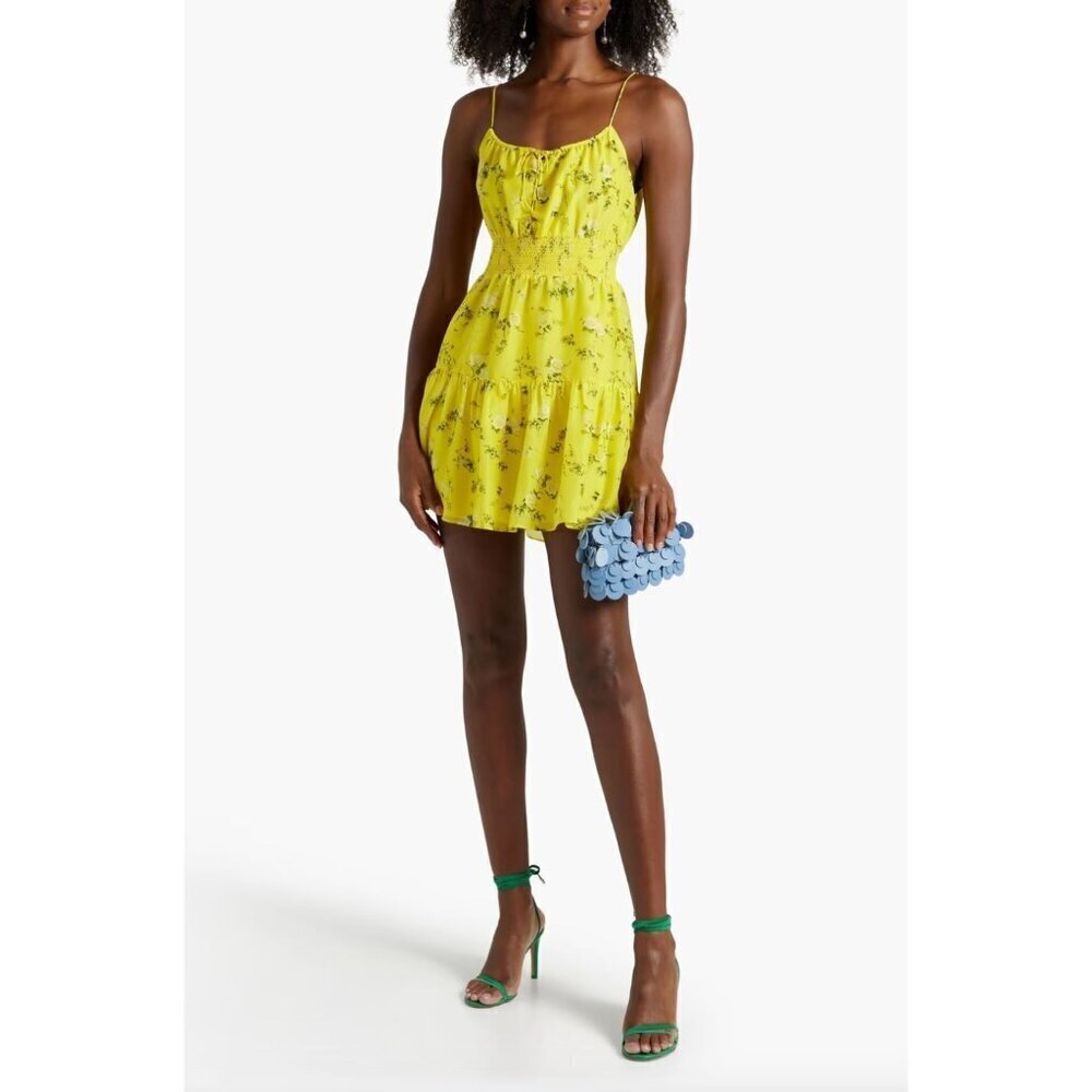 ALICE + OLIVIA Lai Printed Silk Blend Mini Dress Yellow Womens Size 10